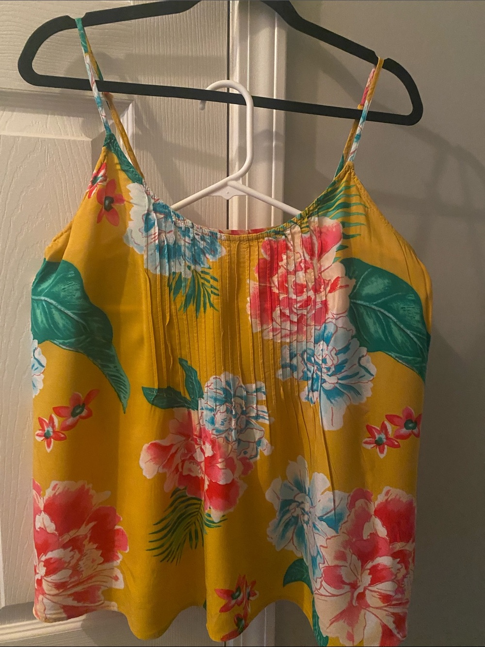 Old Navy Mustard Yellow Floral Spaghetti-Strap Camisole with Tropical Print